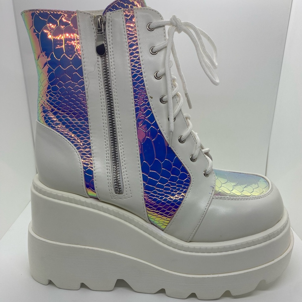 Holographic White Platform Boots